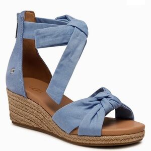 UGG Yarrow Espadrille Wedge Sandals In Blue Canvas-Sz 8